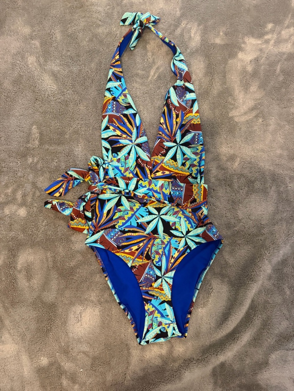 Women’s Tropical Print One-Piece Swimsuit in Blue